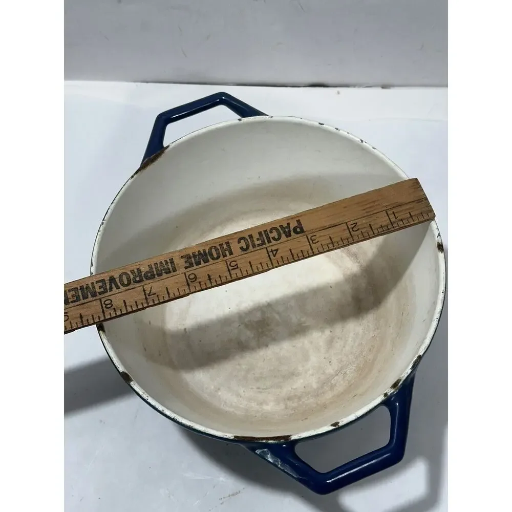 Copco D2 Blue Enameled Cast Iron Sauce Pan Pot 8”x X4” Collectable Rustic Look‎